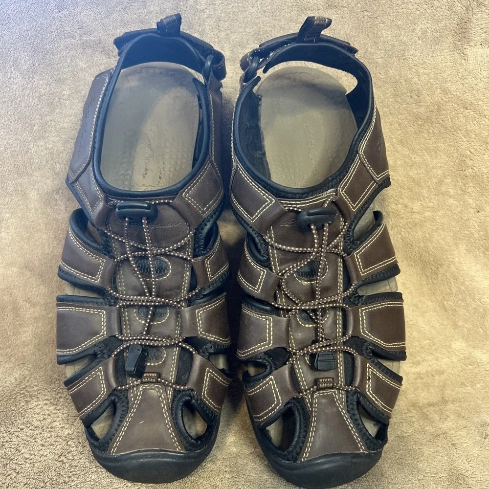 Eddie Bauer Meridian Brown/ Black Faux Leather Sandal Size Men's 10 M‎